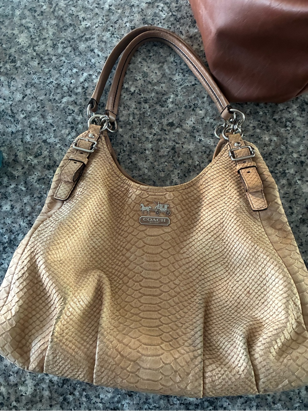 Coach Tan Leather Limited Edition Snake Embossed Shoulder Bag